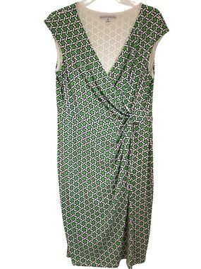 Maggy London Green and White Geometric Wrap Midi Dress